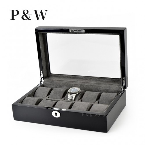 P&W 木質鋼烤 玻璃鏡面 手錶收藏盒 (10支裝)