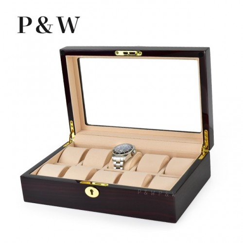 P&W 木質鋼烤 玻璃鏡面 手錶收藏盒 (10支裝)