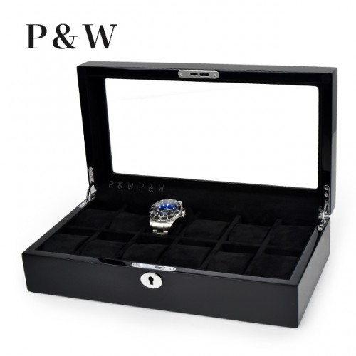 P&W 木質鋼烤 玻璃鏡面 手錶收藏盒 (12支裝)