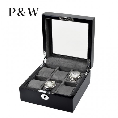 P&W 木質鋼烤 玻璃鏡面 手錶收藏盒 (6支裝)