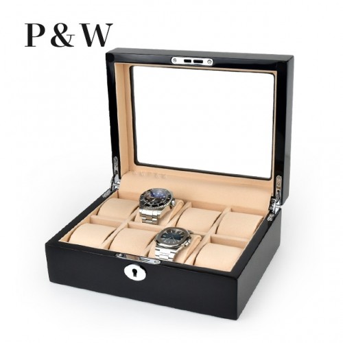 P&W 木質鋼烤 玻璃鏡面 手錶收藏盒 (8支裝)