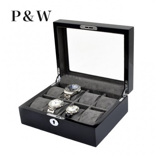 P&W 木質鋼烤 玻璃鏡面 手錶收藏盒 (8支裝)