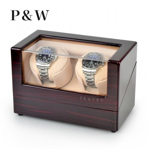 【P&W】1012EC 手錶自動上鍊盒 木質鋼烤 電池插電雙用(2支裝)