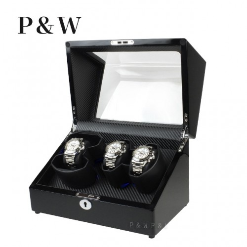 【P&W】1052-1BC 手錶自動上鍊盒 木質鋼烤 電池插電雙用(4支裝)