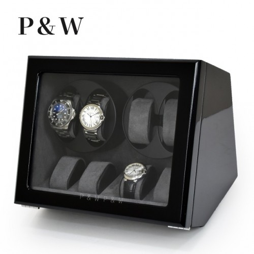 【P&W】JDS440BG 手錶自動上鍊盒 木質鋼烤 電池插電雙用(4+4支裝)