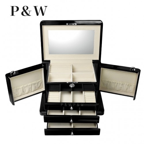P&W 木質鋼烤 化妝鏡抽屜式 首飾盒